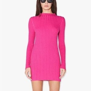 NEW RTA Brielle Pink Fuchsia Ribbed Knit Long Sleeve Dress Small